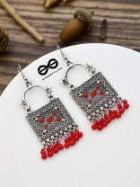 The Embellished Trunk - Oxidised Boho Earrings - Red