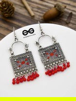 The Embellished Trunk - Oxidised Boho Earrings - Red
