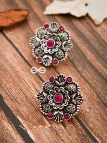 The Intriguing Affair Studs - Ruby Red - The Embellished Oxidised Collection