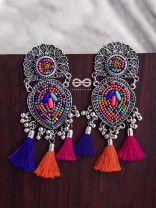 The Layered Tasseled Statement Makers (Pink-blue Hues) - The Embroidered Oxidised Collection