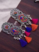 The Layered Tasseled Statement Makers (Pink-blue Hues) - The Embroidered Oxidised Collection