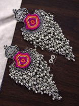 The Bohemian Jhaalar Statement Makers (Orange-Pink) - The Embroidered Oxidised Collection