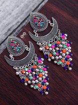 The Droplet Jhaalar Earrings (Multicolour) - The Embroidered Oxidised Collection 