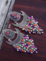 The Droplet Jhaalar Earrings (Multicolour) - The Embroidered Oxidised Collection 