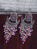 The Droplet Jhaalar Earrings (Multicolour) - The Embroidered Oxidised Collection 