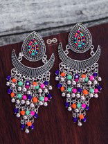 The Droplet Jhaalar Earrings (Multicolour) - The Embroidered Oxidised Collection 