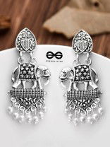 The Little Artistic Pearly Elephants - Oxidised Boho Earrings