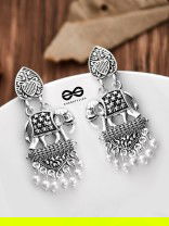 The Little Artistic Pearly Elephants - Oxidised Boho Earrings