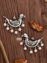 The Dangling Pearl Parrots - Oxidised Boho Earrings