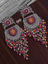 The Multi-Layered Beaded Jhaalar (Orange-Pink) - Embroidered Oxidised Collection