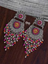 The Multi-Layered Beaded Jhaalar (Orange-Pink) - Embroidered Oxidised Collection