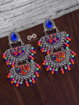 The Multilayered Elegance (Multicolour) - Embroidered Oxidised Earrings