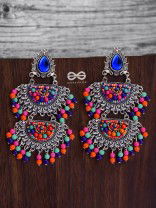 The Multilayered Elegance (Multicolour) - Embroidered Oxidised Earrings