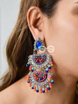 The Multilayered Elegance (Multicolour) - Embroidered Oxidised Earrings