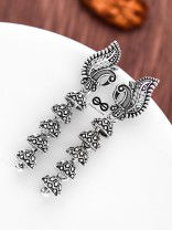 The Five Layered Peacock Jhumkis - Oxidised Boho Earrings