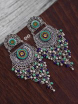 The Multi-Layered Beaded Jhaalar (Blue Hues) - Embroidered Oxidised Collection