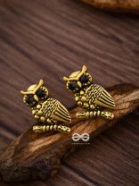 The Owl on a branch Studs (Golden) - Tiny Trinket Earrings
