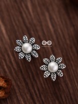 The May Flower- Oxidised Pearl Earrings