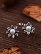 The May Flower- Oxidised Pearl Earrings