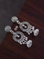 The Little Rounded Layered Jhumkis - Oxidised Boho Earrings