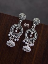 The Little Rounded Layered Jhumkis - Oxidised Boho Earrings