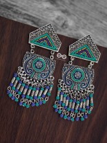 The Multilayered Meenakari Statement Makers (Blue Hues) - Embroidered Oxidised Collection