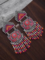 The Multilayered Meenakari Statement Makers (Orange-Pink) - Embroidered Oxidised Collection