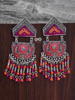 The Multilayered Meenakari Statement Makers (Orange-Pink) - Embroidered Oxidised Collection