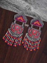 The Multilayered Meenakari Statement Makers (Orange-Pink) - Embroidered Oxidised Collection