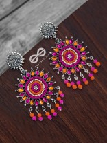 The Delightful Dreamy Danglers (Orange-Pink)- The Embellished Oxidised Collection