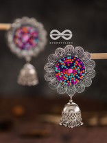 The Beaded Bohemian Flower Jhumkas (Multicoloured) - Embroidered Oxidised Collection