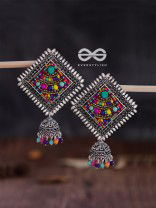 The Beaded Bohemian Square Jhumkas(Multicoloured) - Embroidered Oxidised Collection