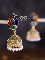 A Meenakari Embellished Delight - Colourful Peacock Jhumkas