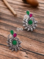 The Vintage Motif Studs - Ruby-Emerald - The Embellished Oxidised Collection