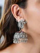 The Large Statement Peacock Jhumkas - Embellished Oxidised Collection