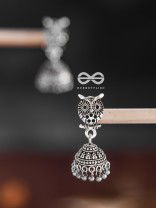 The Little Cute Owl Jhumkis - Oxidised Boho Earrings