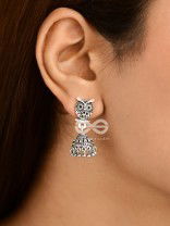 The Little Cute Owl Jhumkis - Oxidised Boho Earrings