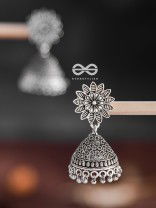 The Floral Statement Jhumkas - Oxidised Boho Earrings