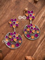 The Queen's Desire - Embellished Oxidised Danglers (Orange-Pink)