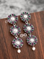 The Layered Boho Danglers (Ruby-Emerald) - Embellished Oxidised Earrings 