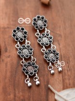 The Triple Layered Intricate Danglers (Onyx Black) - The Embellished Oxidised Collection