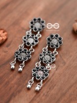 The Triple Layered Intricate Danglers (Onyx Black) - The Embellished Oxidised Collection