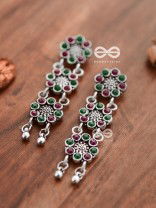 The Triple Layered Intricate Danglers (Ruby Emerald) - The Embellished Oxidised Collection