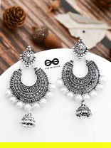 The Intricate Pearl Motifs - Oxidised Boho Earrings