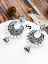 The Intricate Pearl Motifs - Oxidised Boho Earrings