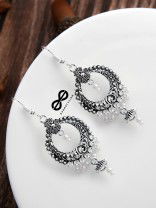 The Intricate Floral Circled Danglers - Oxidised Boho Earrings