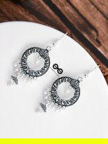 Little Intricate Circled Danglers - Oxidised Boho Earrings