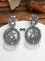 An Intricate Peacock Artwork - Oxidised Boho Earrings