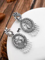 An Intricate Peacock Artwork - Oxidised Boho Earrings