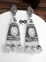 An Intricate Peacock Artwork Triple Jhumkis - Oxidised Boho Earrings